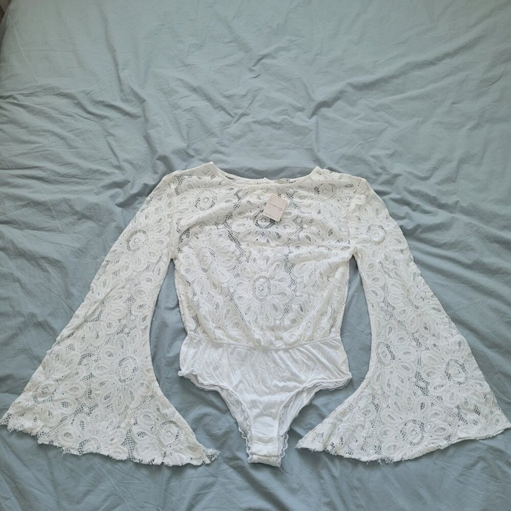 NEW FREE PEOPLE Intimately Lace Sheer Body Suit in Ivory
